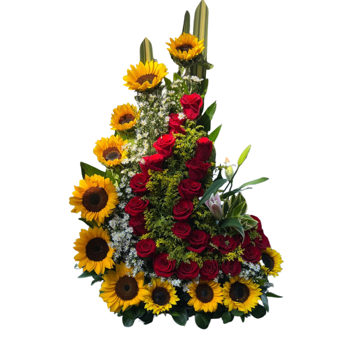 arreglo-cumpleanos-girasoles-rosas-cali Arreglo de cumpleaños con girasoles y rosas rojas en Cali