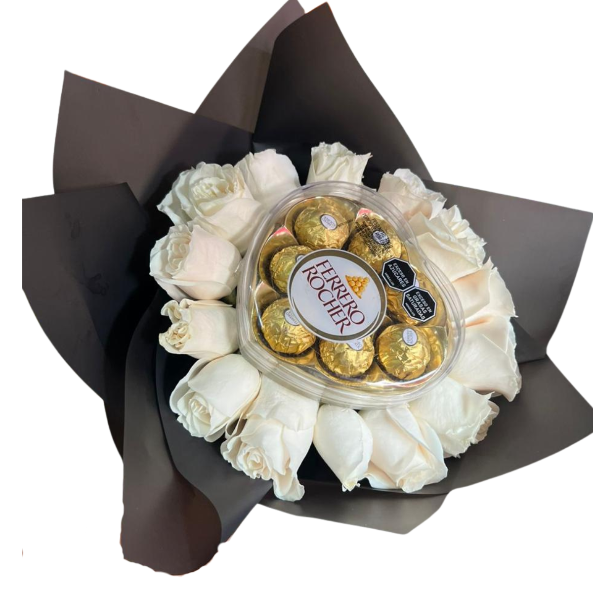 Bouquet de Rosas Blancas con Ferrero Rocher